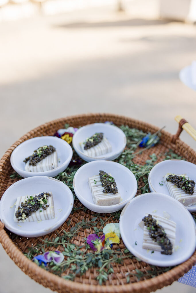 Passed appetizers served in small bowls at Montage Healdsburg wedding reception