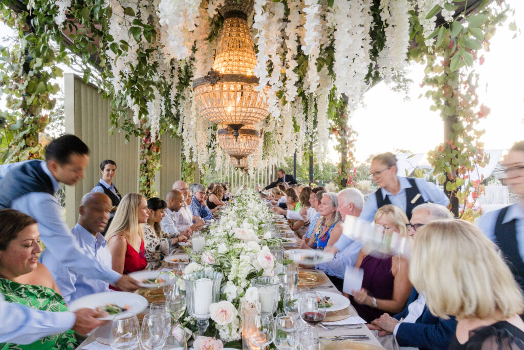 Guests enjoying an outdoor dinner reception at Montage Healdsburg in Sonoma wine country